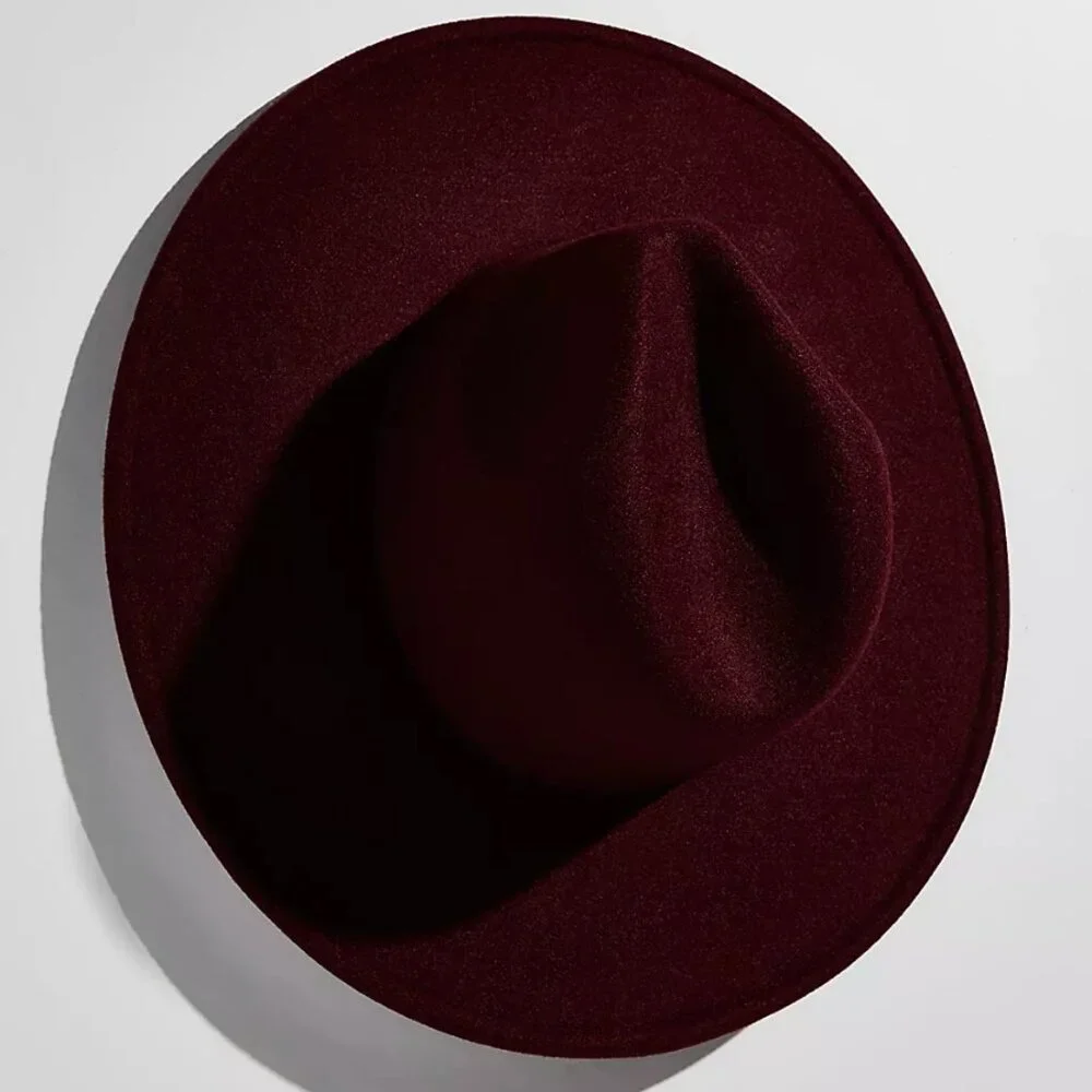 Free People Felt Hat in Merlot with Silver Tone Bling Pin Detail OS NWT - Picture 7 of 11